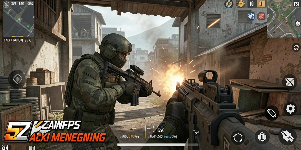 Screenshot gameplay menunjukkan aksi tembak-menembak yang intens di 5ZK.