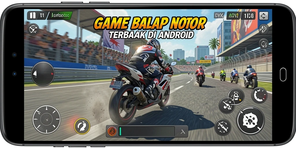 Screenshot gameplay yang menampilkan aksi balap motor yang mendebarkan.
