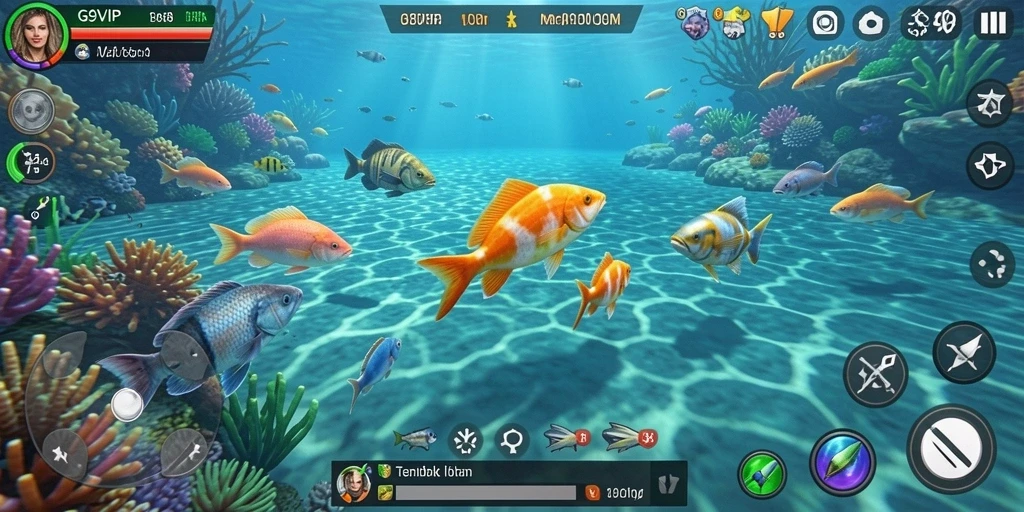 Tampilan gameplay seru dalam G9VIP saat menangkap ikan besar.