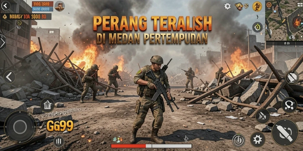 Tampilan gameplay GG99 yang mendebarkan dalam arena Battle Royale.