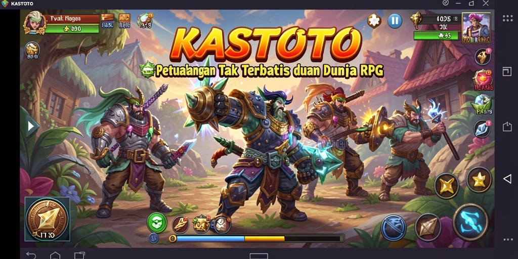 Skrinsut utama KASTOTO menampilkan aksi seru dalam petualangan RPG.