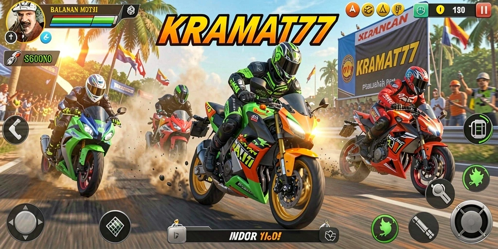 Tampilan menarik dari gameplay KRAMAT77 dalam balapan motor.