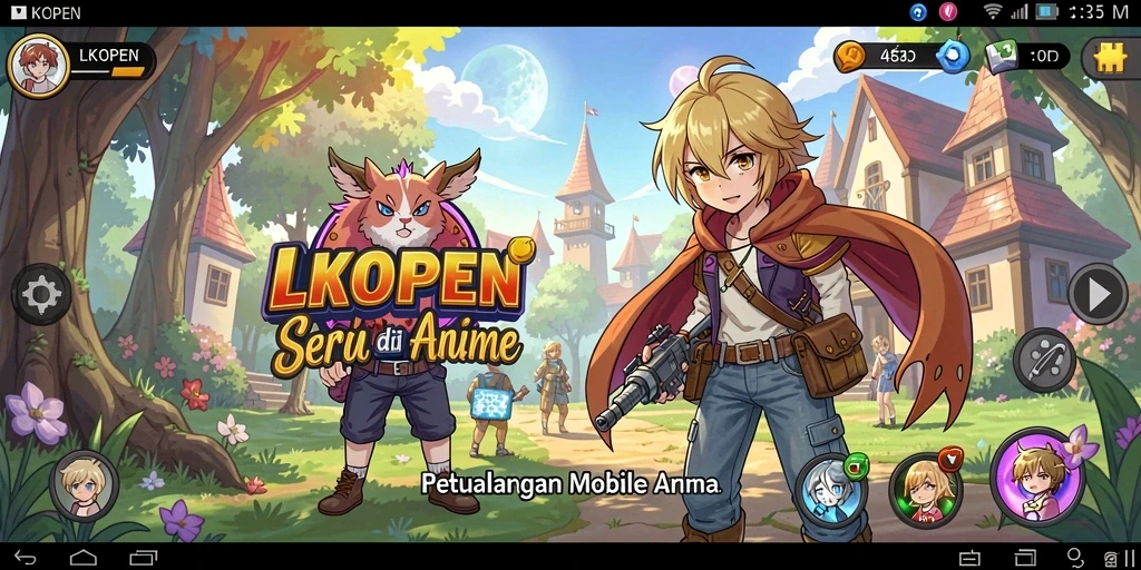 Screenshot utama LKOPEN yang menampilkan pertarungan karakter anime.