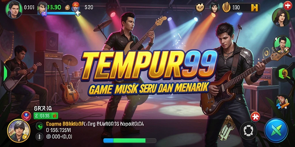 Tampilan gameplay TEMPUR99 dengan aksi musik yang seru.