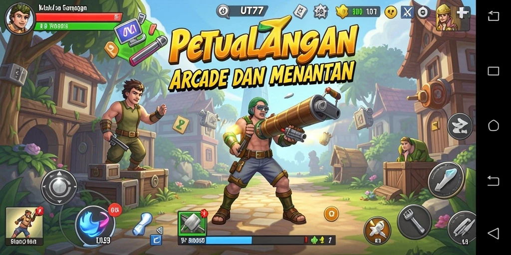 Tampilan gameplay UT77 dengan warna cerah dan aksi seru.